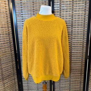 Porridge Clothing Sherpa Fleece Pullover Women Large Yellow Mock Neck Teddy 3653
